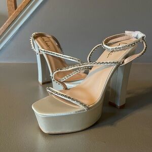 Sinia Ivory Satin Rhinestone Platform High Heel Sandals